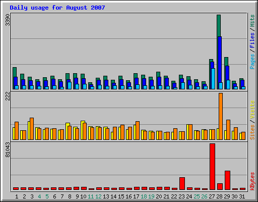 Daily usage for August 2007